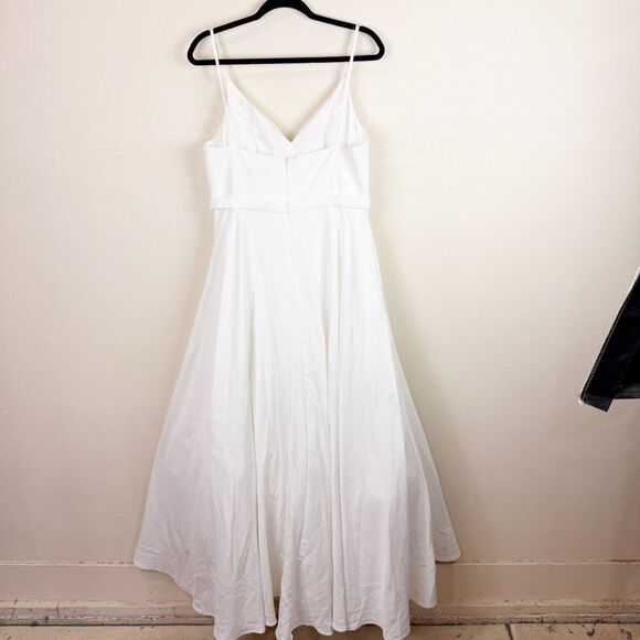 Leena Mac Duggal White Spaghetti Strap Crepe V-Neckline Wedding Dress Size 10 - Picture 7 of 10